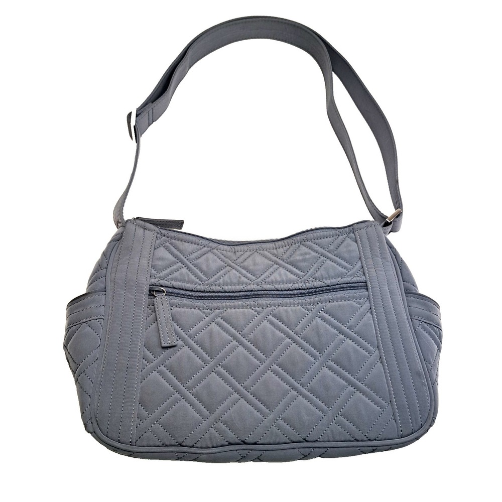 Vera Bradley Gray Quilted Crossbody Shoulder Bag Purse Colorful Geometric Lining